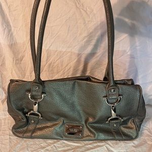 Nine West Pewter Faux Leather Metallic Satchel